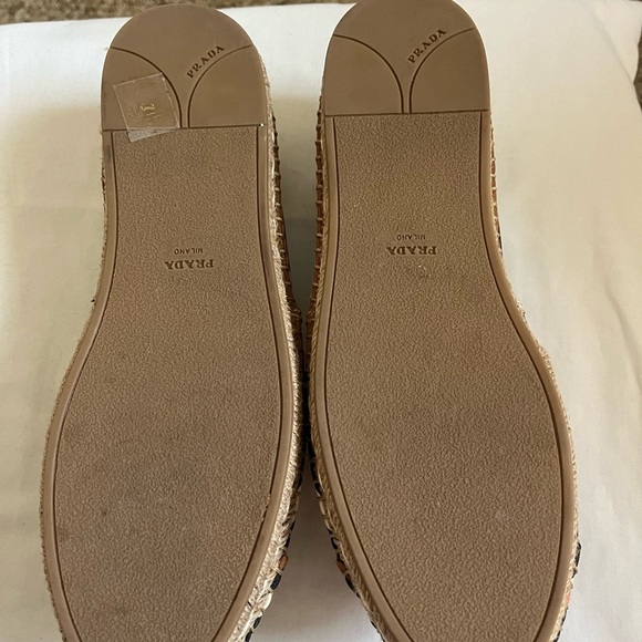 Prada Calzature Donna Tabacco/Arancio Striped Slip On Logo Espadrille Sz 38 NIB - Picture 10 of 16